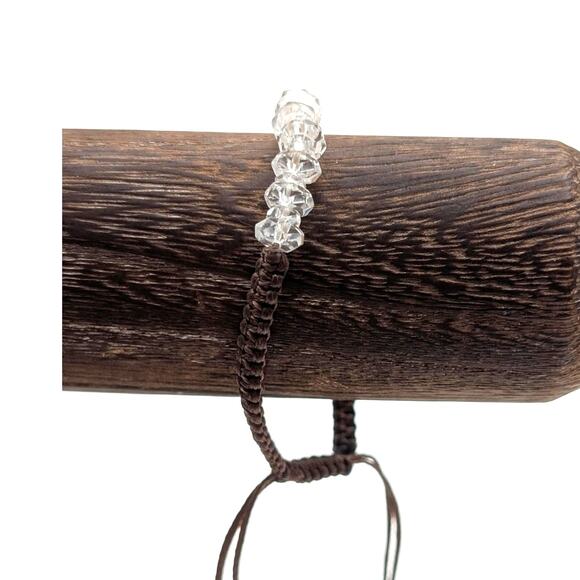 Glass Crystal Beaded Brown Cord Adjustable Cord Bracelet - Picture 3 of 4